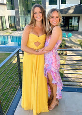 Martina | A Line Keyhole Yellow Long Prom Dress Stores Near Me - Price #price_variant_lowest# - Yellow - PromDressClub